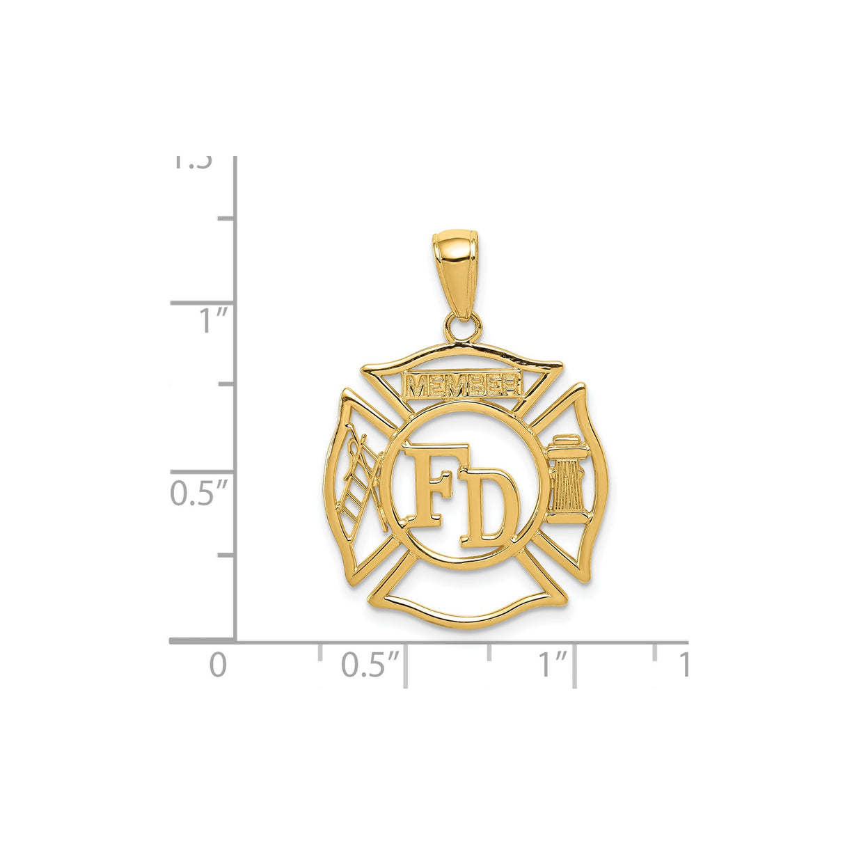 14k Yellow Gold Firefighter Maltese Cross Pendant with FD Initials and Member Engraving
