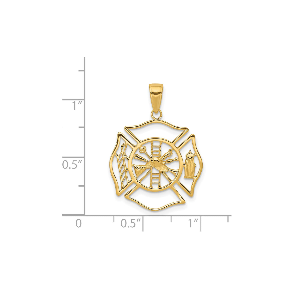 14k Yellow Gold Firefighter Cross Pendant with Maltese Symbol and Tools for Men and Unisex