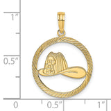 14k Yellow Gold Firefighter Helmet Pendant with Fire Department Emblem in Textured Frame