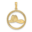 14k Yellow Gold Firefighter Helmet Pendant with Fire Department Emblem in Textured Frame