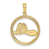 14k Yellow Gold Firefighter Helmet Pendant with Fire Department Emblem in Textured Frame