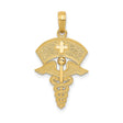 14k Yellow Gold Nurse Pendant with Caduceus Symbol and Cap Cross