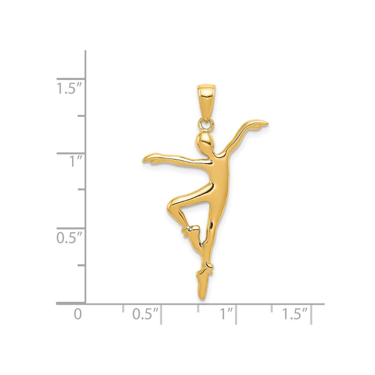 14k Yellow Gold Ballerina Pendant with Graceful Dancer in Mid-Pose