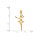 14k Yellow Gold Ballerina Pendant with Textured Tutu Skirt, Dance Charm for Women