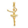 14k Yellow Gold Ballerina Pendant with Textured Tutu Skirt, Dance Charm for Women