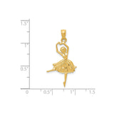 14k Yellow Gold Ballerina Pendant, Graceful Dance Charm with Detailed Dress