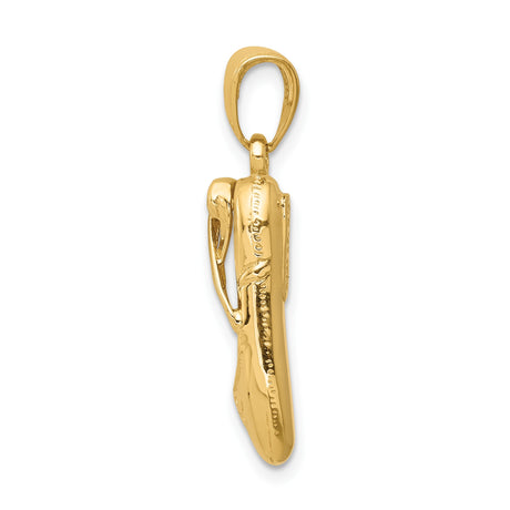 14k Yellow Gold Ballet Slipper Pendant with Ribbon and Bow Engravings for Women and Girls