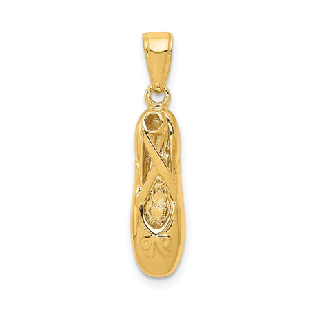 14k Yellow Gold Ballet Slipper Pendant with Ribbon and Bow Engravings for Women and Girls