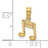14k Yellow Gold Music Note Pendant with Double Eighth Note Symbol, Polished Musical Charm