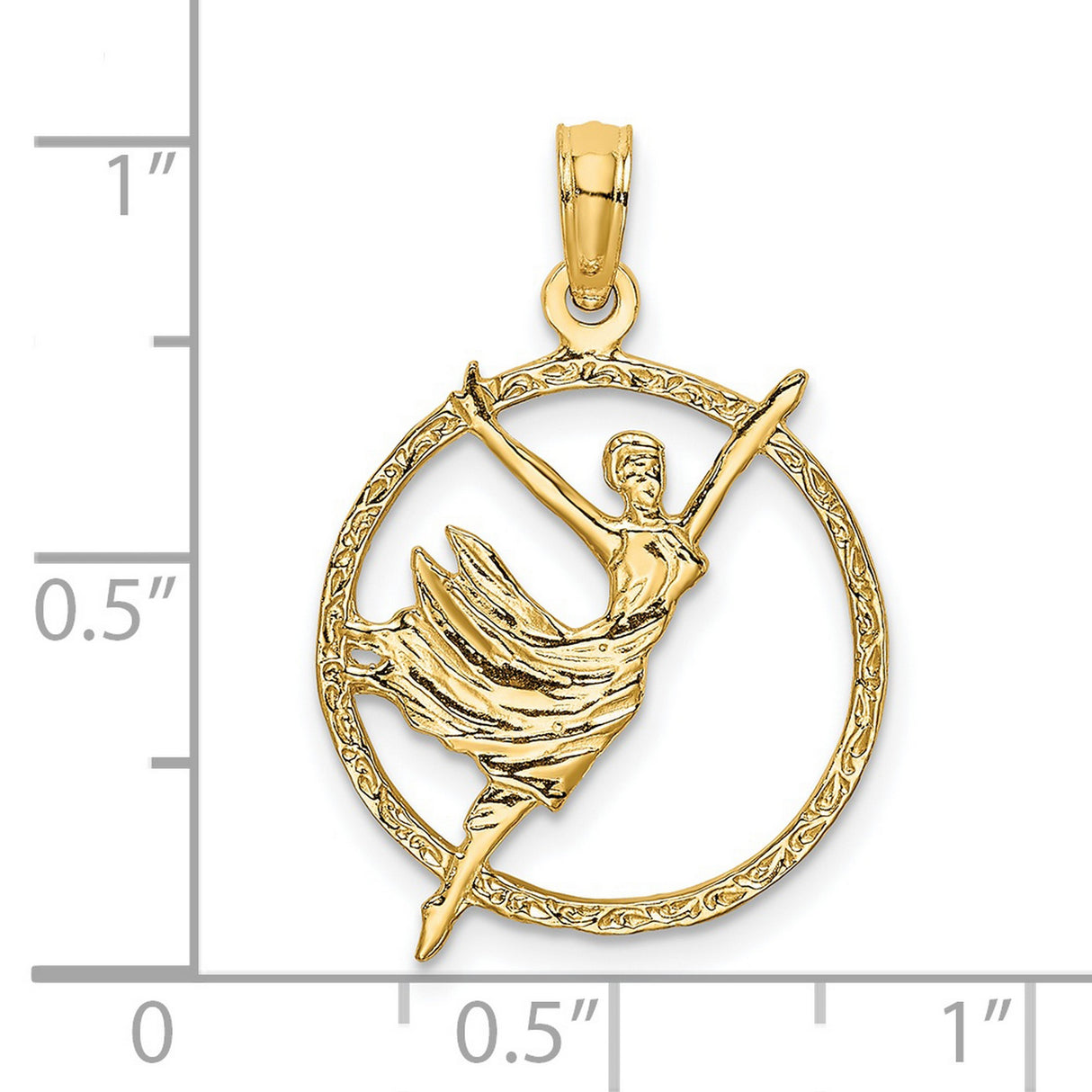 14k Yellow Gold Ballet Dancer Pendant with Female Figure in Circle Frame