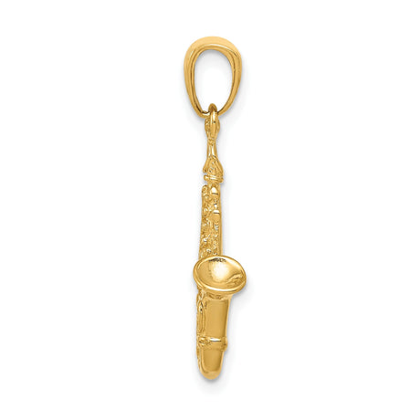14k Yellow Gold Saxophone Pendant, Realistic Jazz Instrument Charm for Musicians and Music Lovers