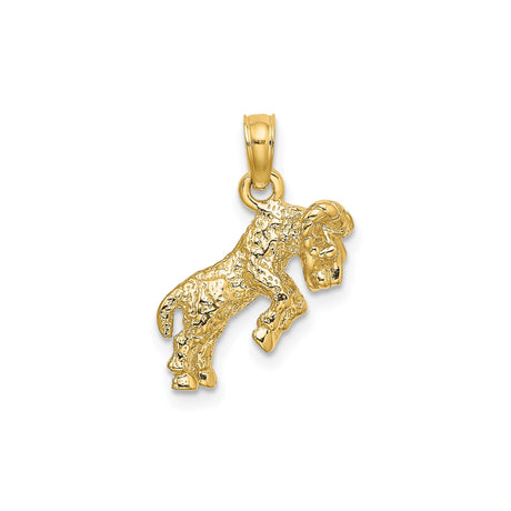14k Yellow Gold Aries Ram Pendant, Textured Zodiac Charm with Strength and Resilience Theme