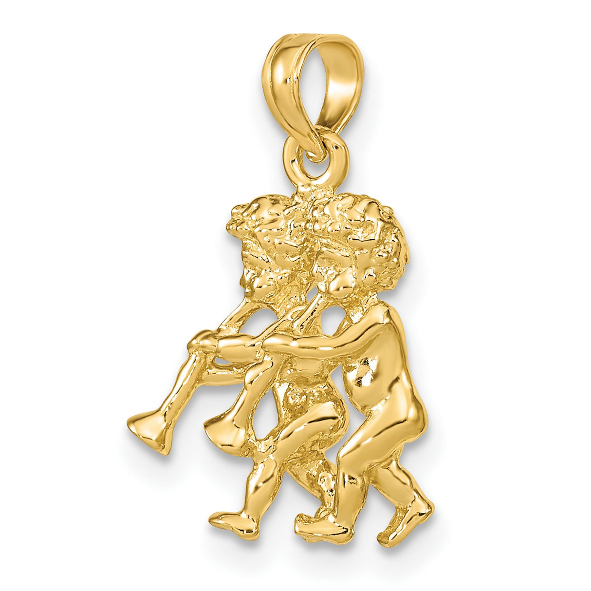 3-D Gemini Twins Blowing Horns Zodiac Charm Pendant in Real 14k Yellow Gold