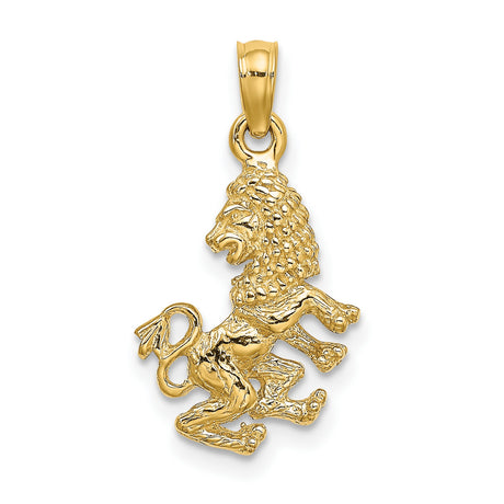 14k Yellow Gold Lion Pendant with Raised Heraldic Design, Symbol of Courage and Strength for Men