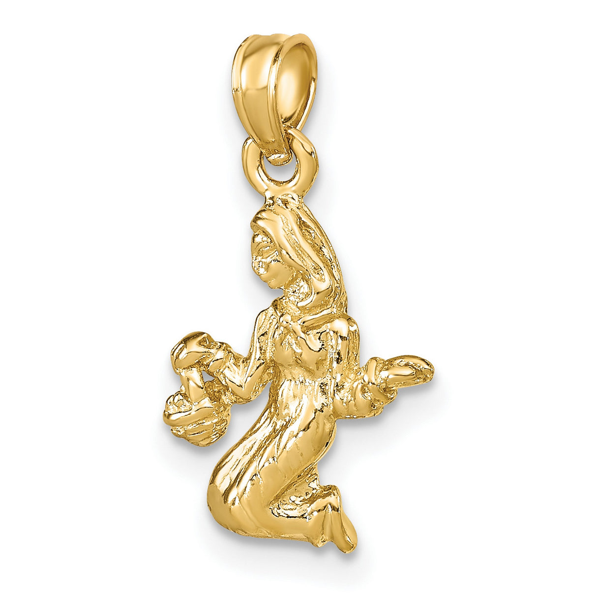 3-D Maiden Virgo Zodiac Sign Charm Pendant in Real 14k Yellow Gold