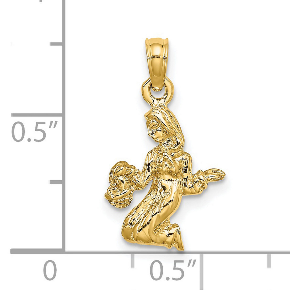 3-D Maiden Virgo Zodiac Sign Charm Pendant in Real 14k Yellow Gold