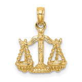 3-D Libra Scales Zodiac Sign Charm Pendant in Real 14k Yellow Gold