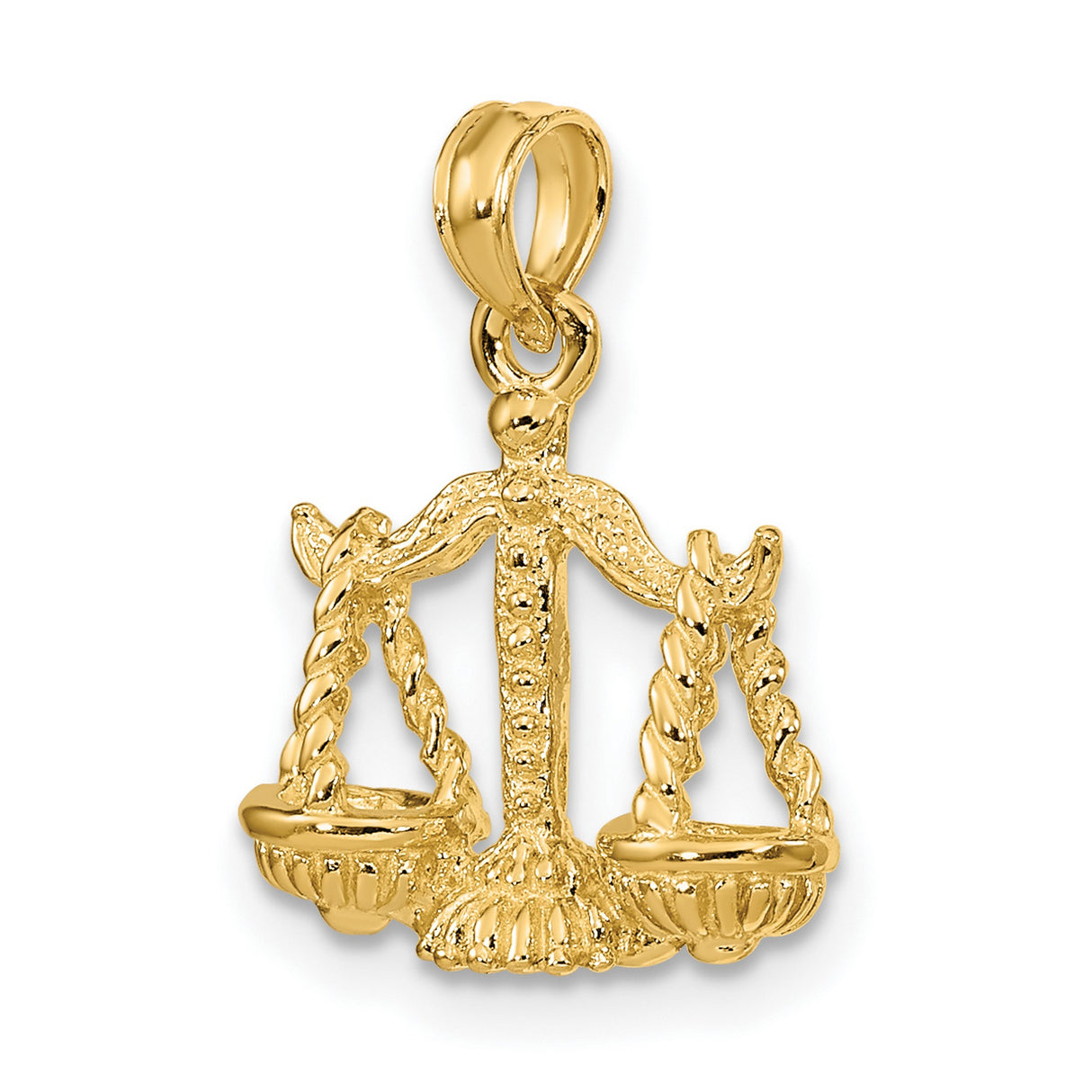 3-D Libra Scales Zodiac Sign Charm Pendant in Real 14k Yellow Gold