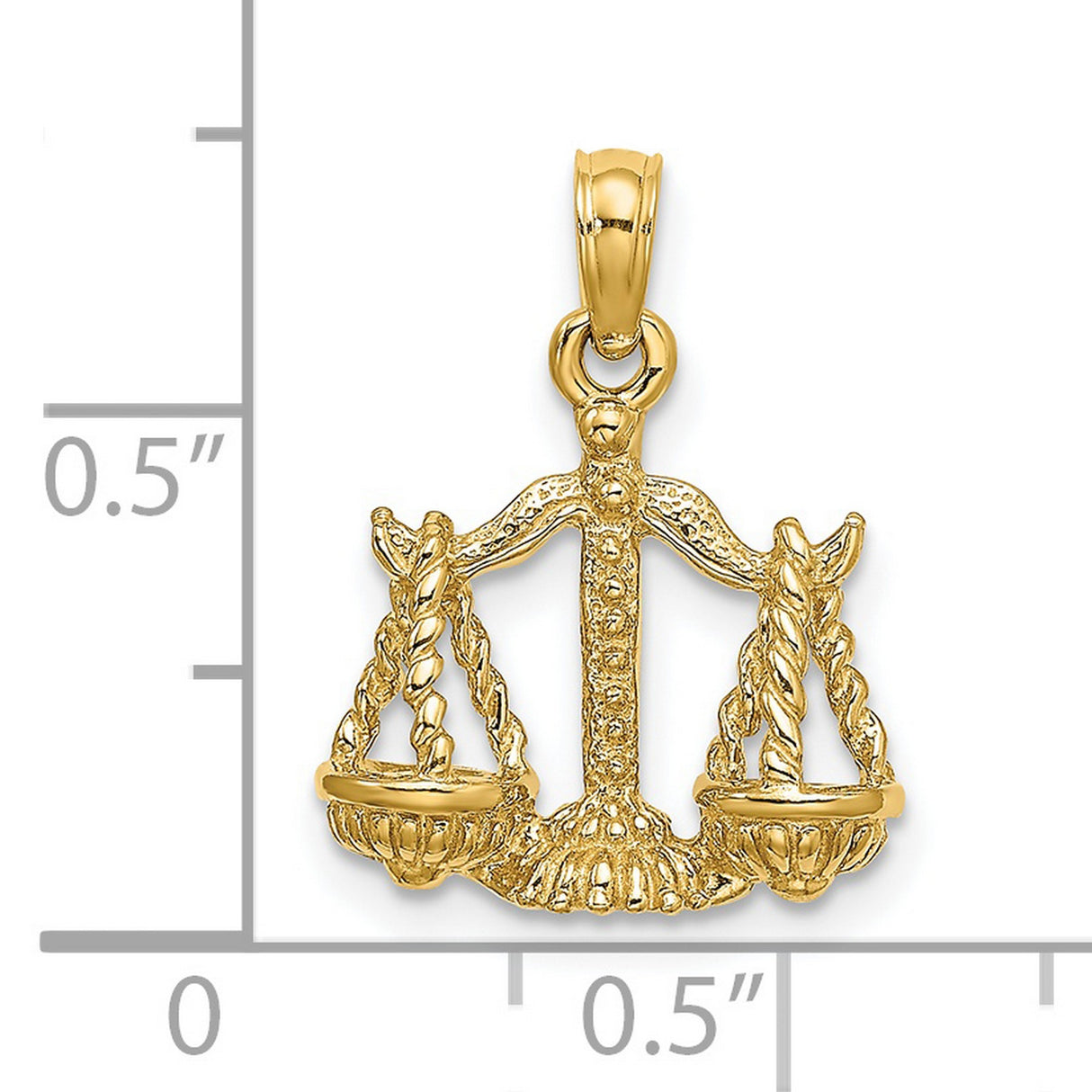 3-D Libra Scales Zodiac Sign Charm Pendant in Real 14k Yellow Gold