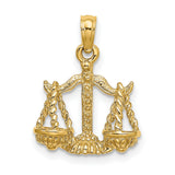 3-D Libra Scales Zodiac Sign Charm Pendant in Real 14k Yellow Gold
