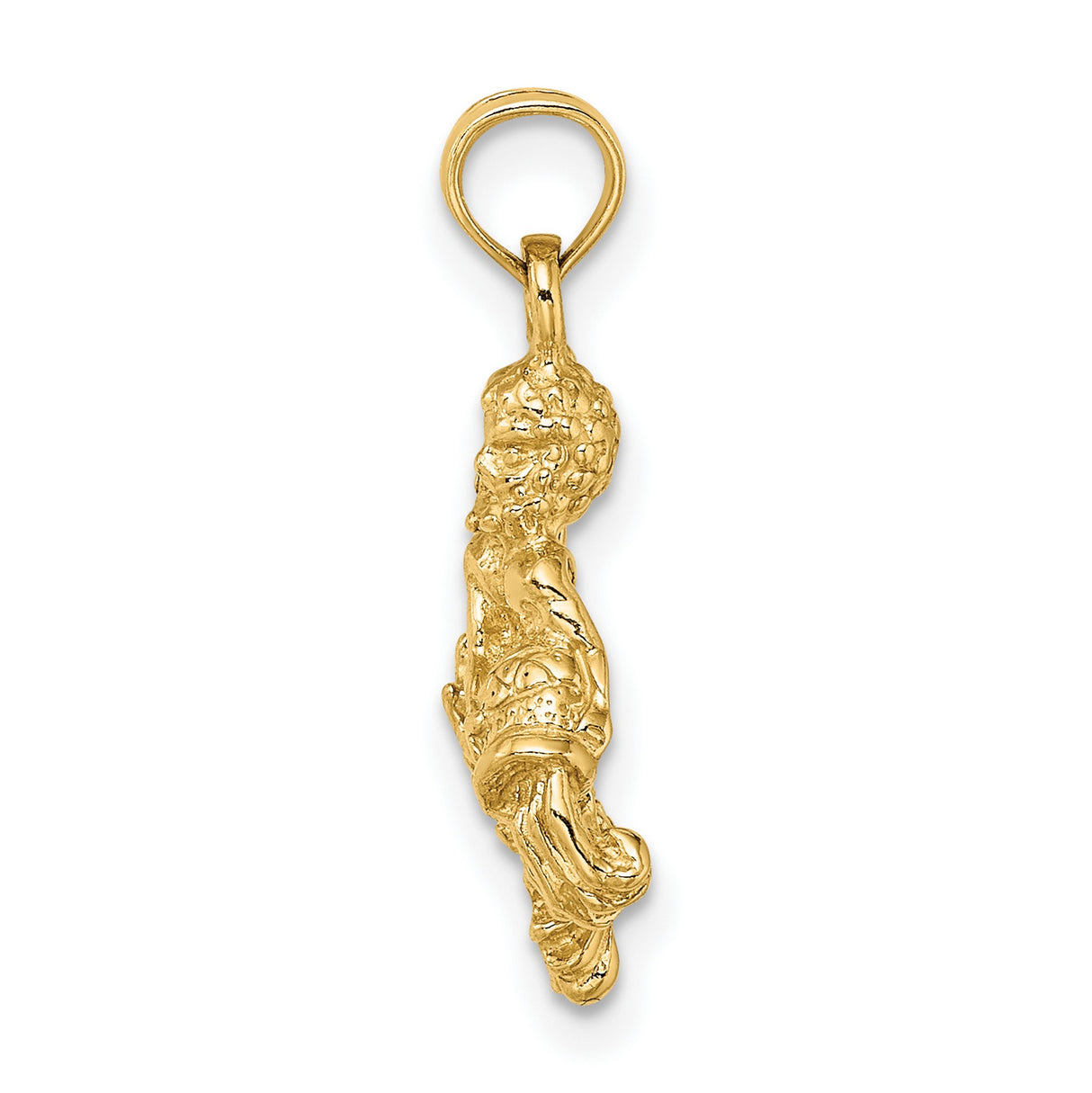 3-D Water Bearer With Trident Aquarius Zodiac Sign Charm Pendant in Real 14k Yellow Gold