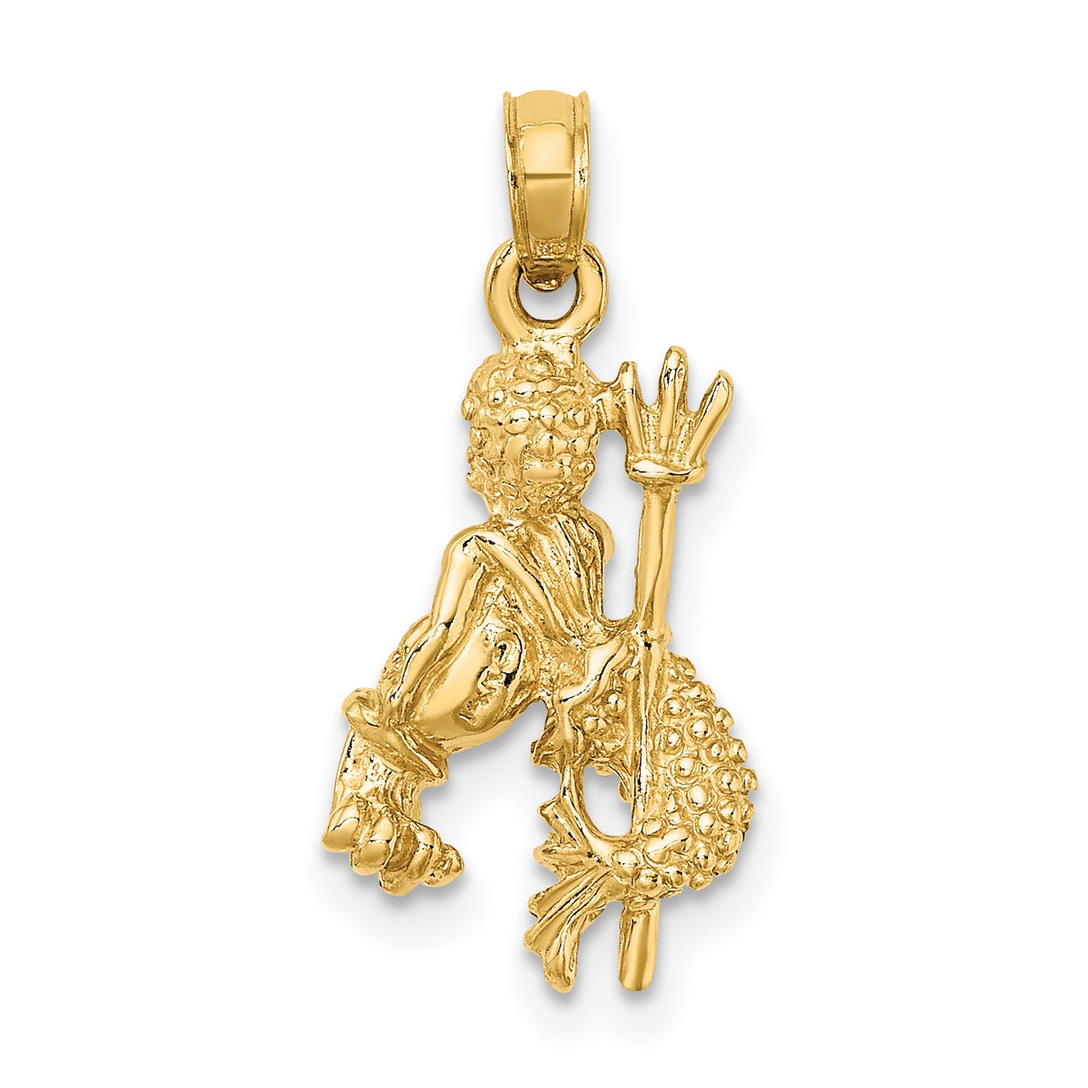 3-D Water Bearer With Trident Aquarius Zodiac Sign Charm Pendant in Real 14k Yellow Gold