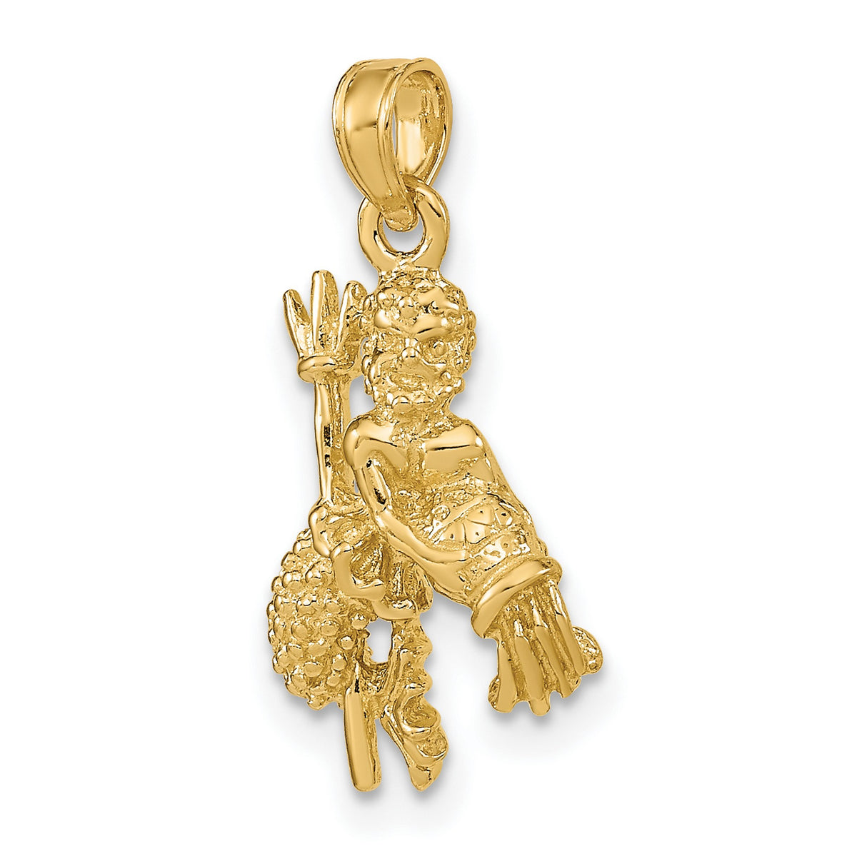3-D Water Bearer With Trident Aquarius Zodiac Sign Charm Pendant in Real 14k Yellow Gold