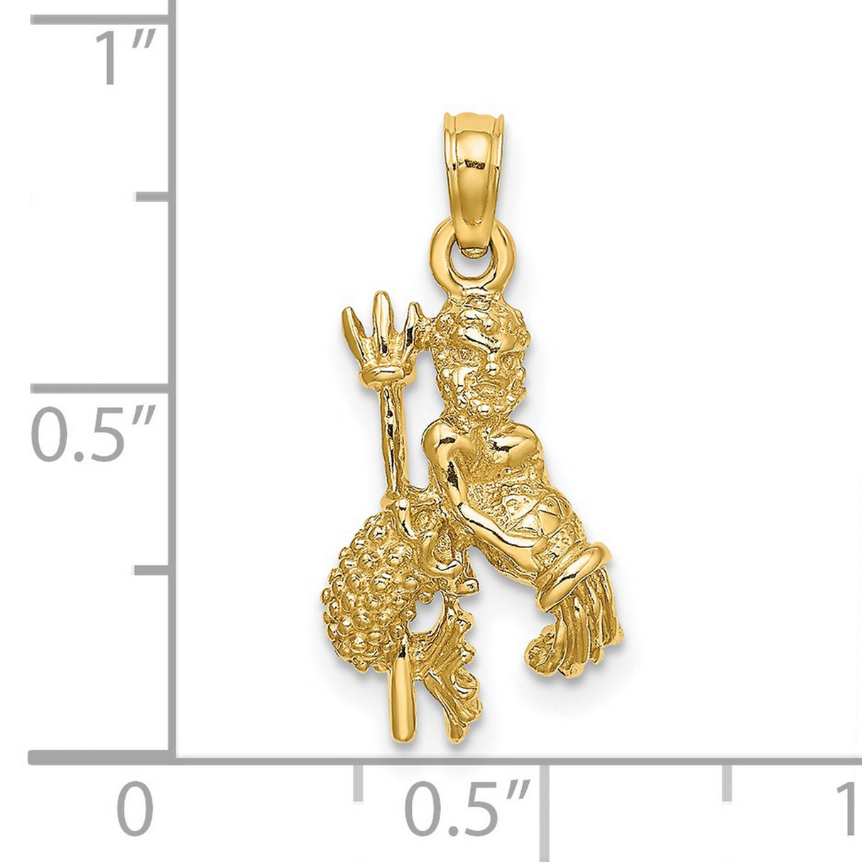 3-D Water Bearer With Trident Aquarius Zodiac Sign Charm Pendant in Real 14k Yellow Gold