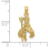 3-D Water Bearer With Trident Aquarius Zodiac Sign Charm Pendant in Real 14k Yellow Gold