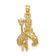 3-D Water Bearer With Trident Aquarius Zodiac Sign Charm Pendant in Real 14k Yellow Gold