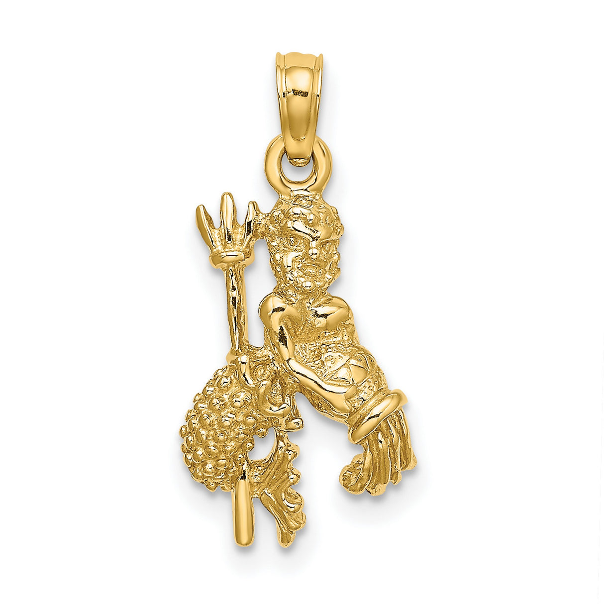 3-D Water Bearer With Trident Aquarius Zodiac Sign Charm Pendant in Real 14k Yellow Gold