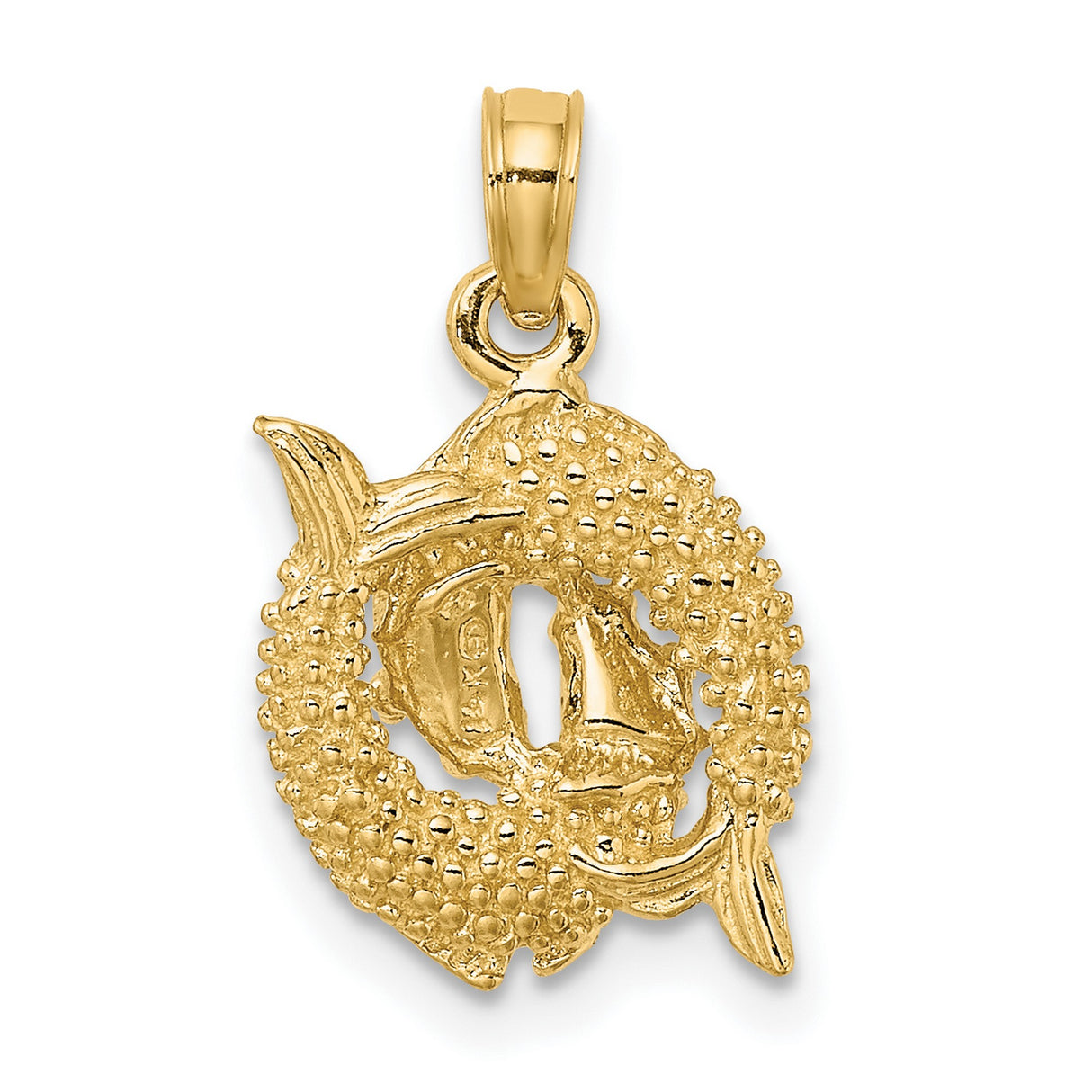 3-D Pisces Fish Zodiac Sign Charm Pendant in Real 14k Yellow Gold