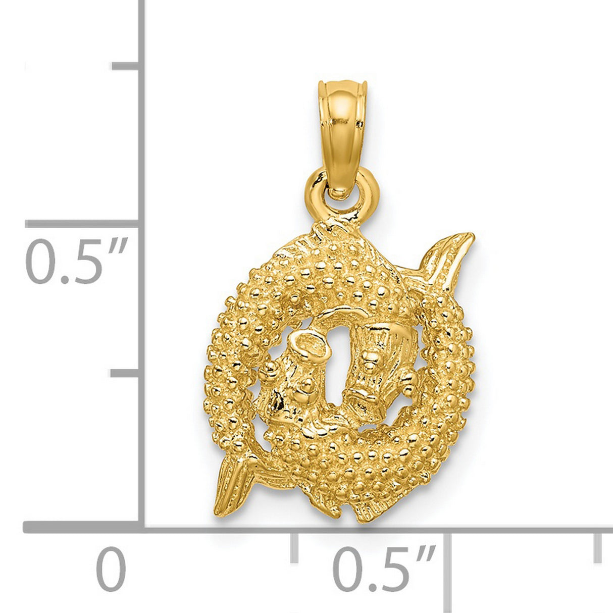 3-D Pisces Fish Zodiac Sign Charm Pendant in Real 14k Yellow Gold