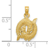 3-D Pisces Fish Zodiac Sign Charm Pendant in Real 14k Yellow Gold