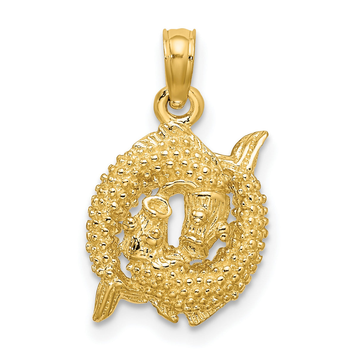3-D Pisces Fish Zodiac Sign Charm Pendant in Real 14k Yellow Gold