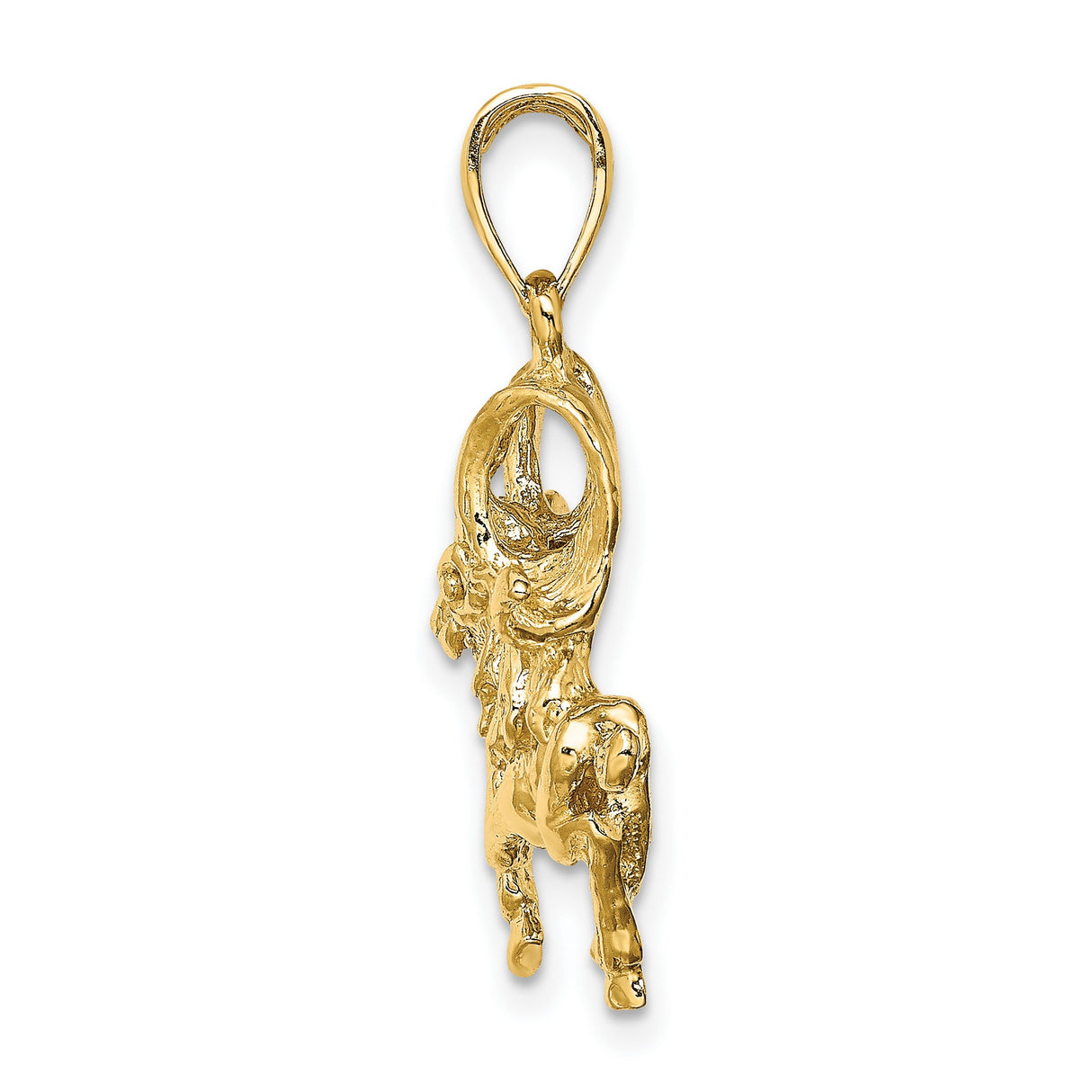 Textured Aries The Ram Zodiac Sign Charm Pendant in Real 14k Yellow Gold