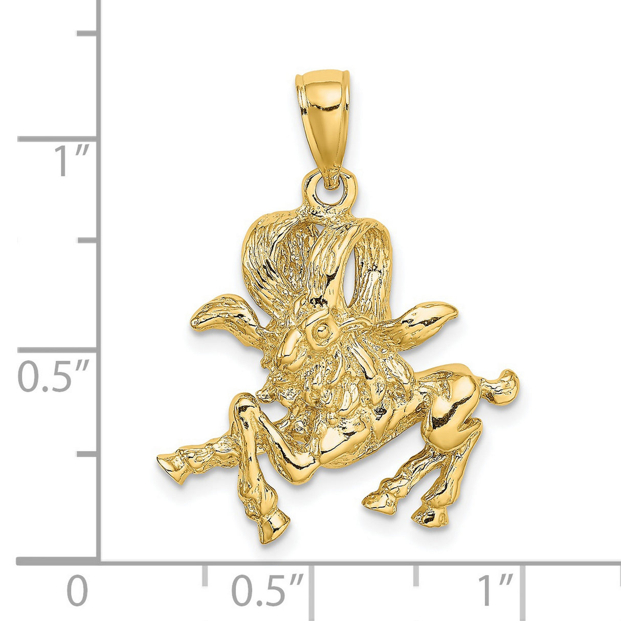 Textured Aries The Ram Zodiac Sign Charm Pendant in Real 14k Yellow Gold