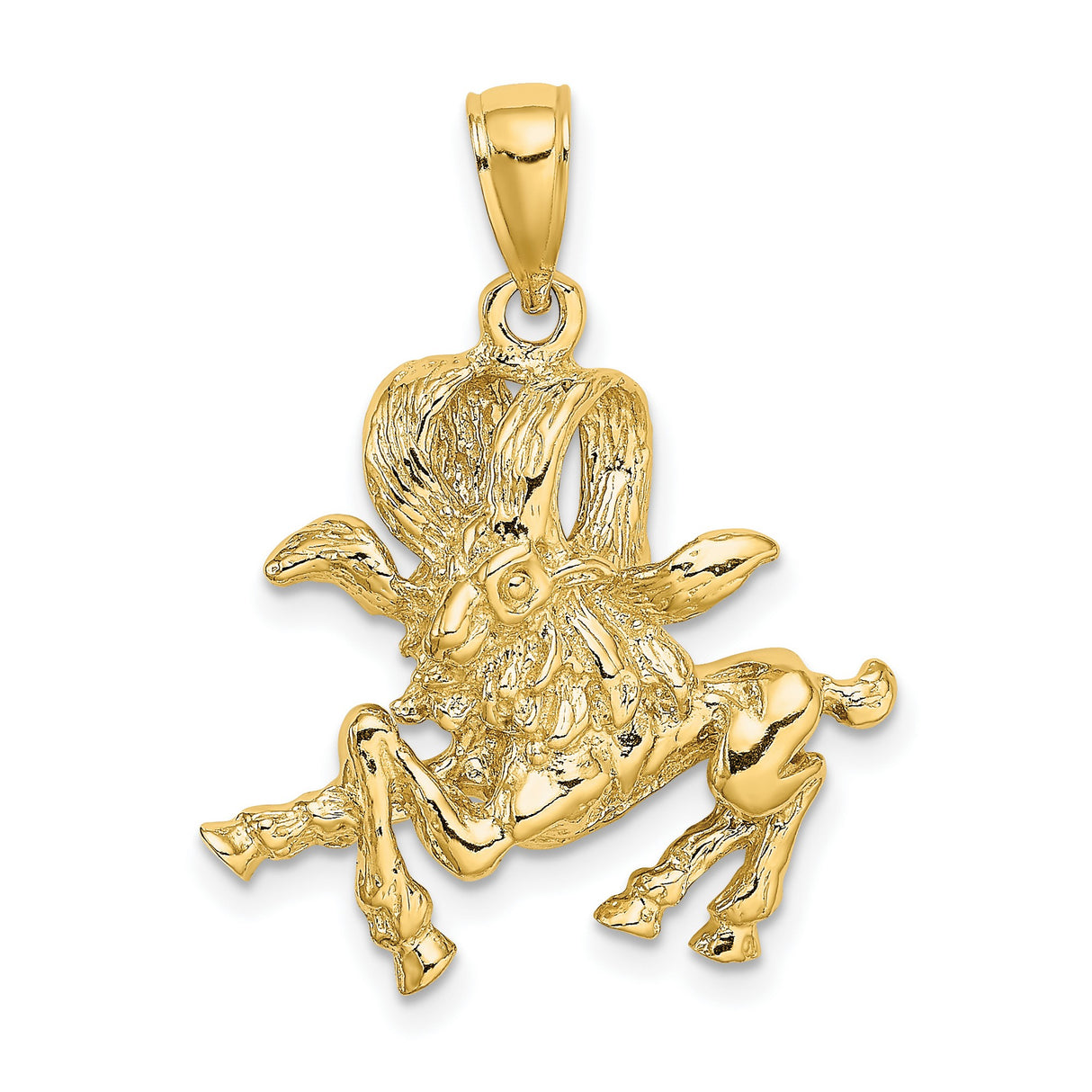 Textured Aries The Ram Zodiac Sign Charm Pendant in Real 14k Yellow Gold