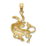 Textured Taurus The Bull Zodiac Sign Charm Pendant in Real 14k Yellow Gold