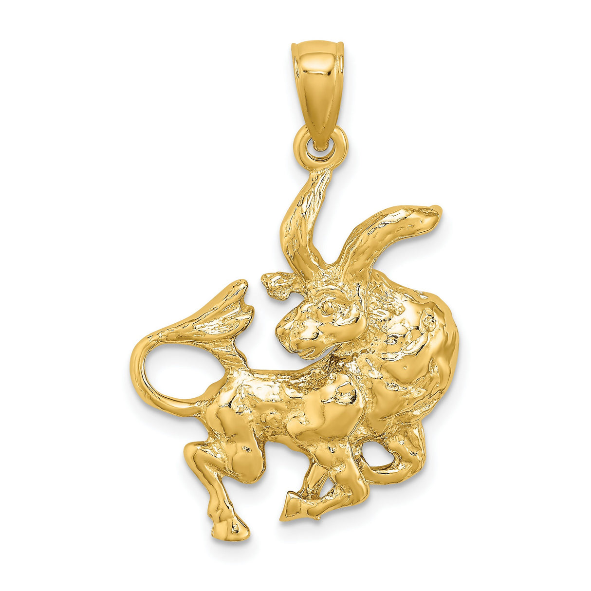 Textured Taurus The Bull Zodiac Sign Charm Pendant in Real 14k Yellow Gold