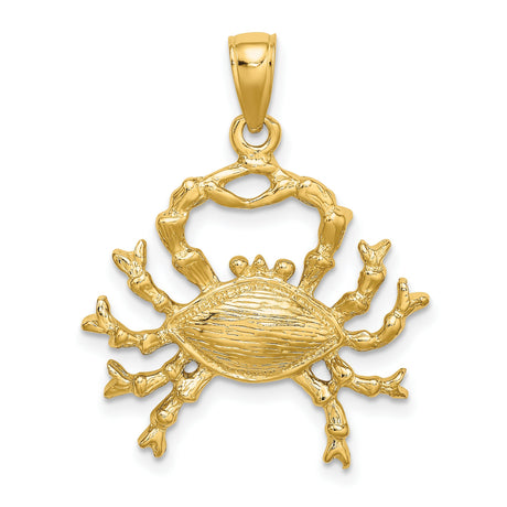 14k Yellow Gold Crab Pendant, Cancer Zodiac Charm with Textured Nautical Design