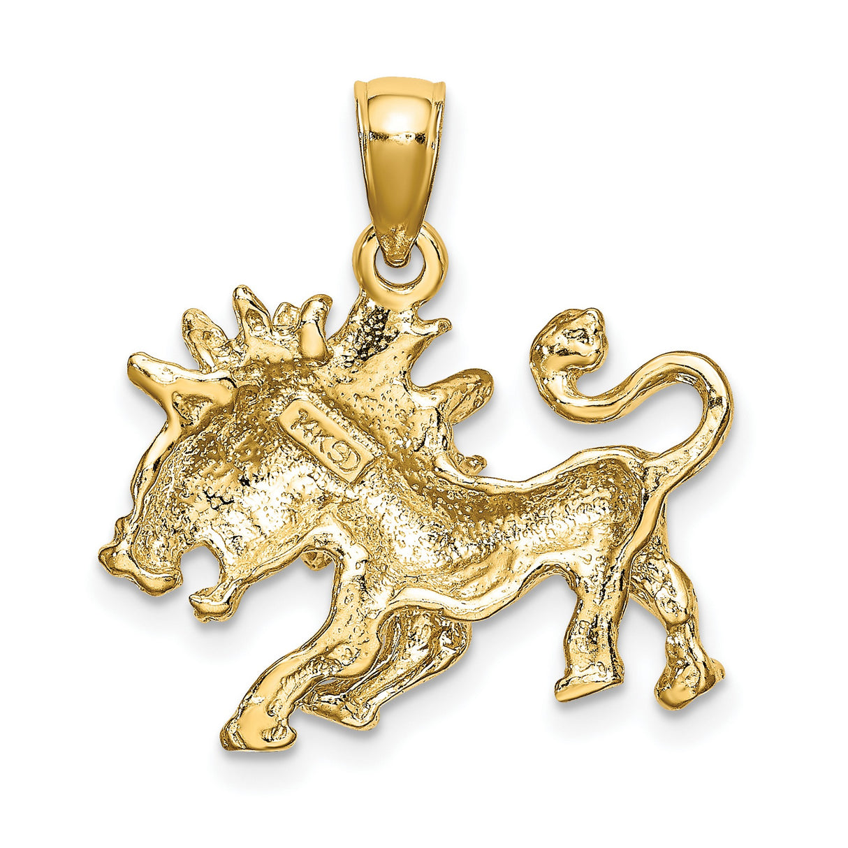 Textured Leo Lion Zodiac Sign Charm Pendant in Real 14k Yellow Gold