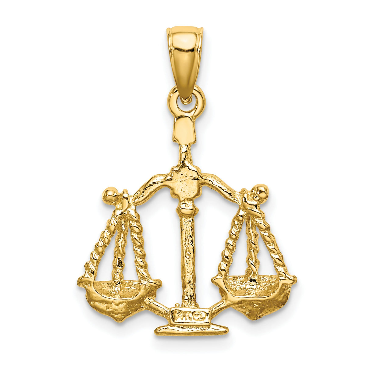 Textured Libra Scales Zodiac Sign Charm Pendant in Real 14k Yellow Gold
