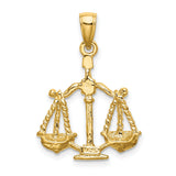 Textured Libra Scales Zodiac Sign Charm Pendant in Real 14k Yellow Gold