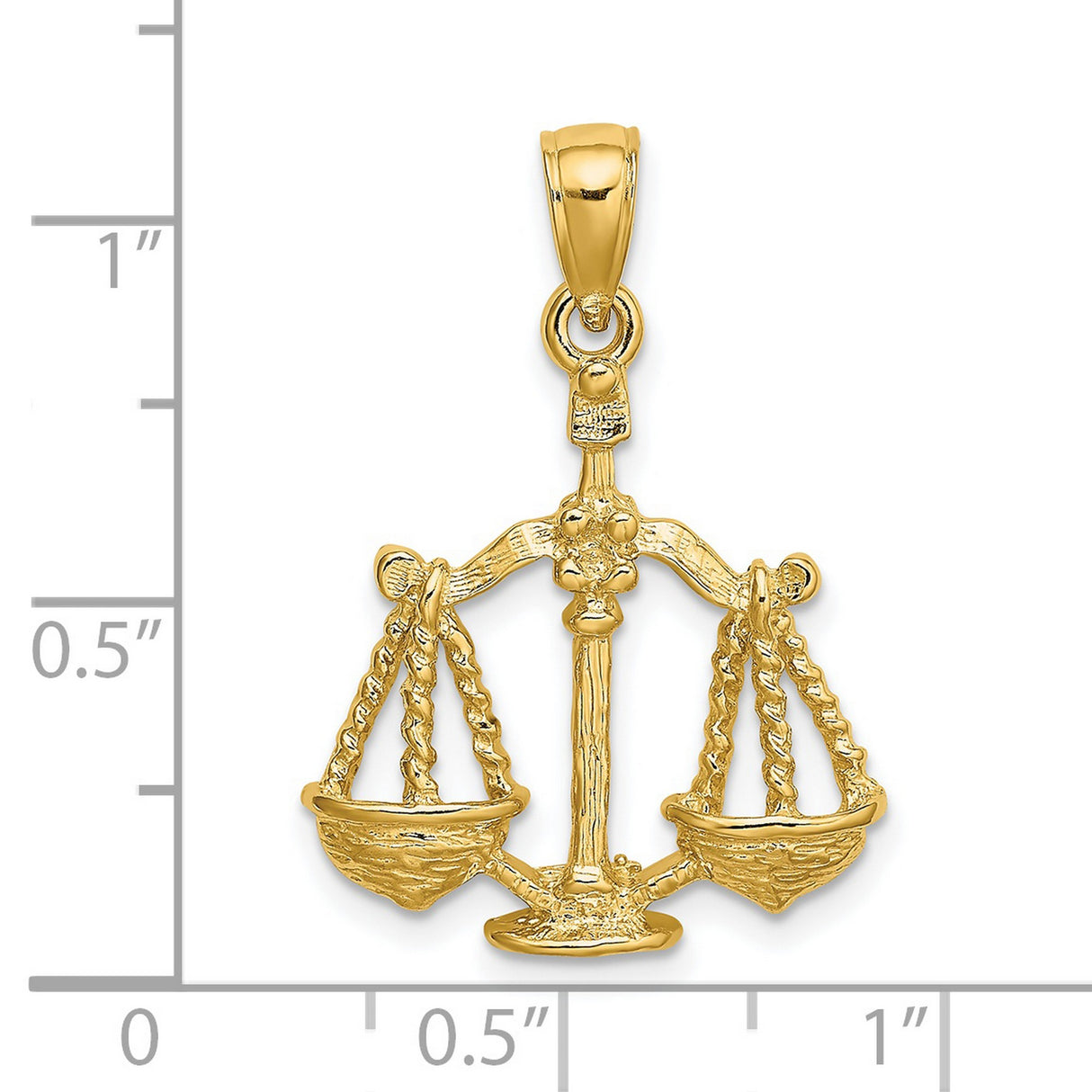 Textured Libra Scales Zodiac Sign Charm Pendant in Real 14k Yellow Gold