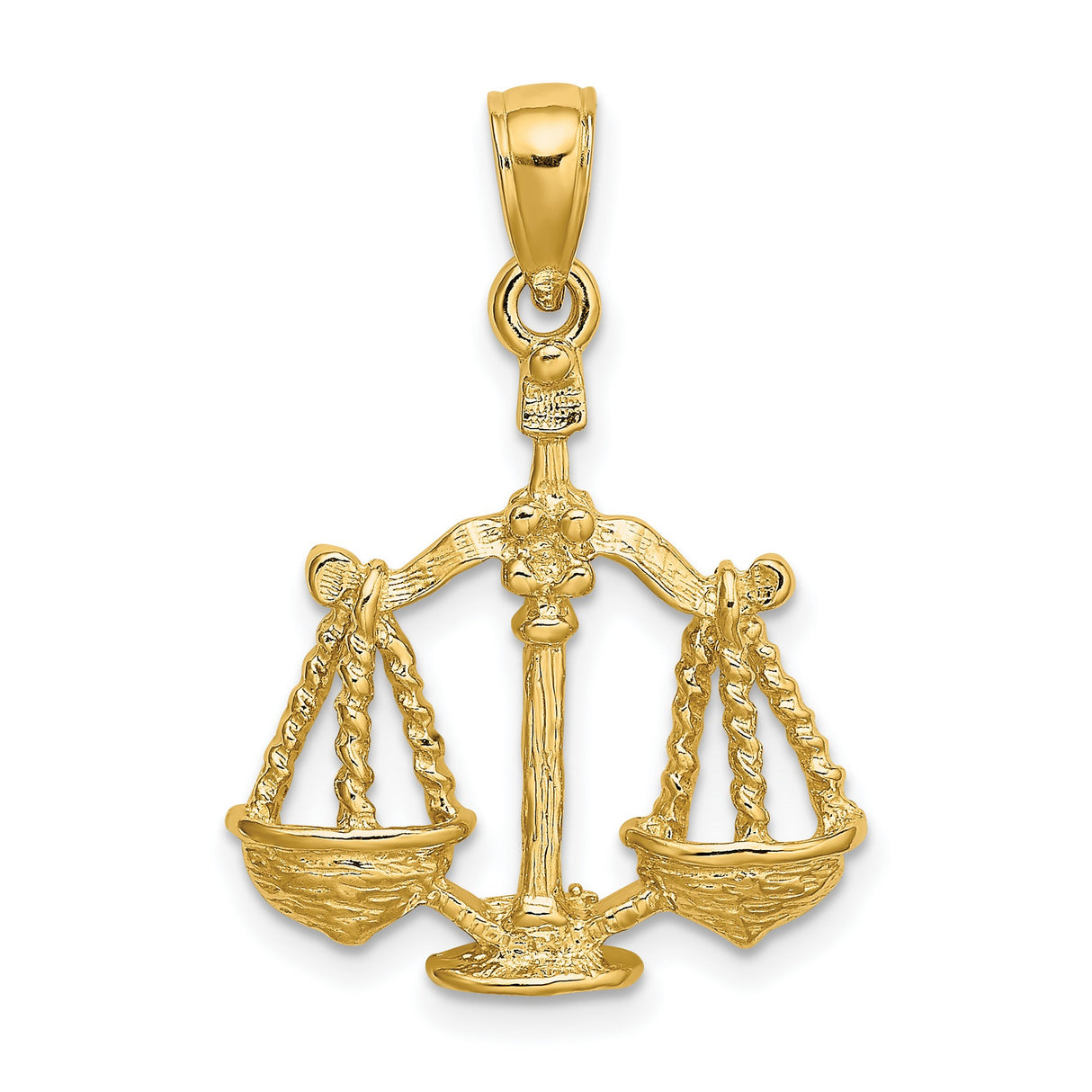 Textured Libra Scales Zodiac Sign Charm Pendant in Real 14k Yellow Gold