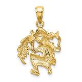 Textured Water Bearer Aquarius Zodiac Sign Charm Pendant in Real 14k Yellow Gold