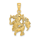 Textured Water Bearer Aquarius Zodiac Sign Charm Pendant in Real 14k Yellow Gold