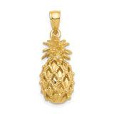 14k Yellow Gold Pineapple Pendant Charm with Textured Finish, Tropical Fruit Theme