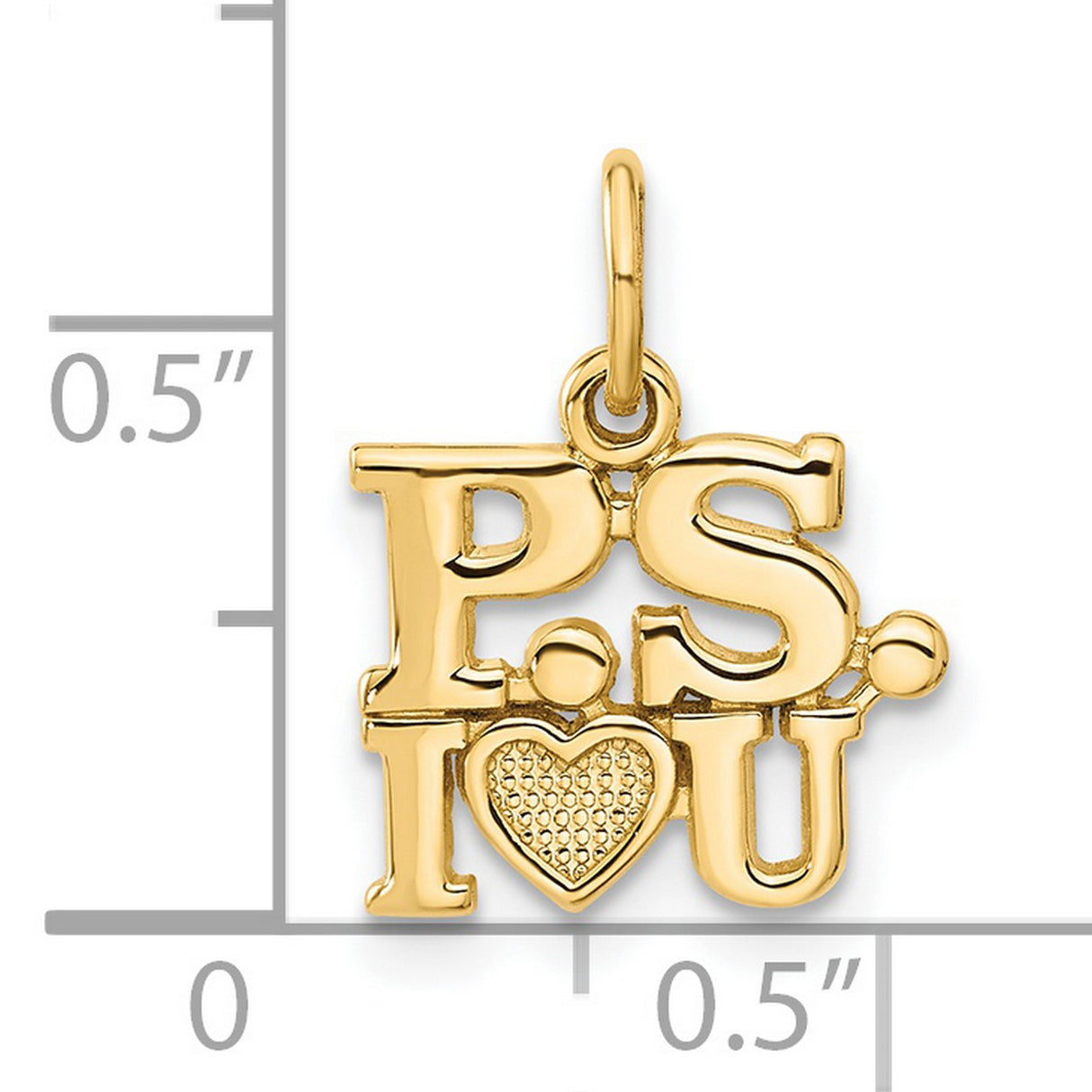 14k Yellow Gold PS I Love You Heart Charm Pendant, Romantic Message Jewelry for Women
